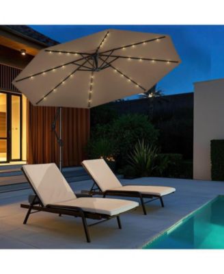 10 Feet Solar Offset Hanging Umbrella with Base and 32 LED