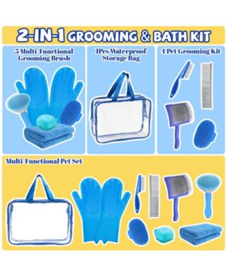 8pcs Pet Grooming Bath Kit with Slicker Brush Deshedding Rake Towel Gloves Combs Scrubber for Dogs Cats Rabbits