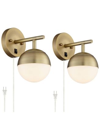 Luna Modern Wall Lamps Set of 2 Brass Metal Plug-in Light Fixture Frosted Glass Shade for Bedroom Reading Living Room Hallway Home