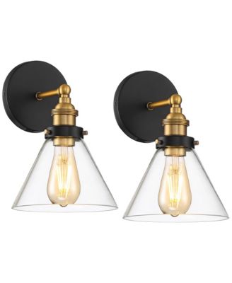 Burke Industrial Wall Light Sconces Set of 2, Hardwire Fixture Clear Glass for Bathroom Hallway