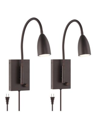 Lido Adjustable Gooseneck Bronze Plug-In Wall Reading Light Set of 2