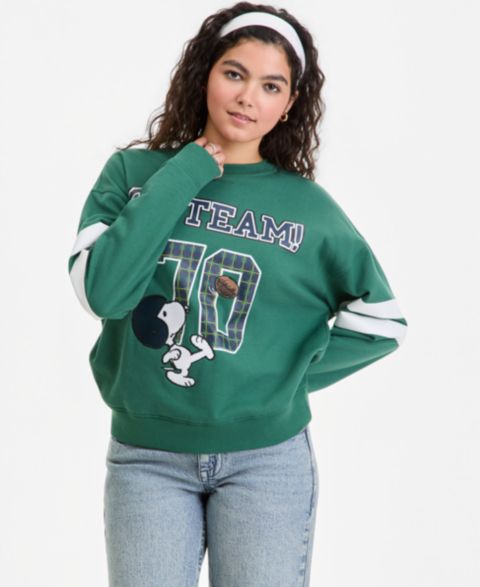 Женский свитшот Peanuts Juniors' Snoopy Go Team Fleece, цвет: Тёмно-зелёный
