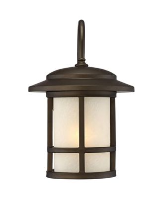 Cressona Rustic Mission Outdoor Wall Light Fixtures Set of 2 Oil Rubbed Etched Amber Glass for Post Exterior