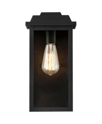 Eastcrest Modern Outdoor Wall Light Fixtures Set of 2 Textured Black Metal 14" Clear Glass for Post Exterior Barn Deck House