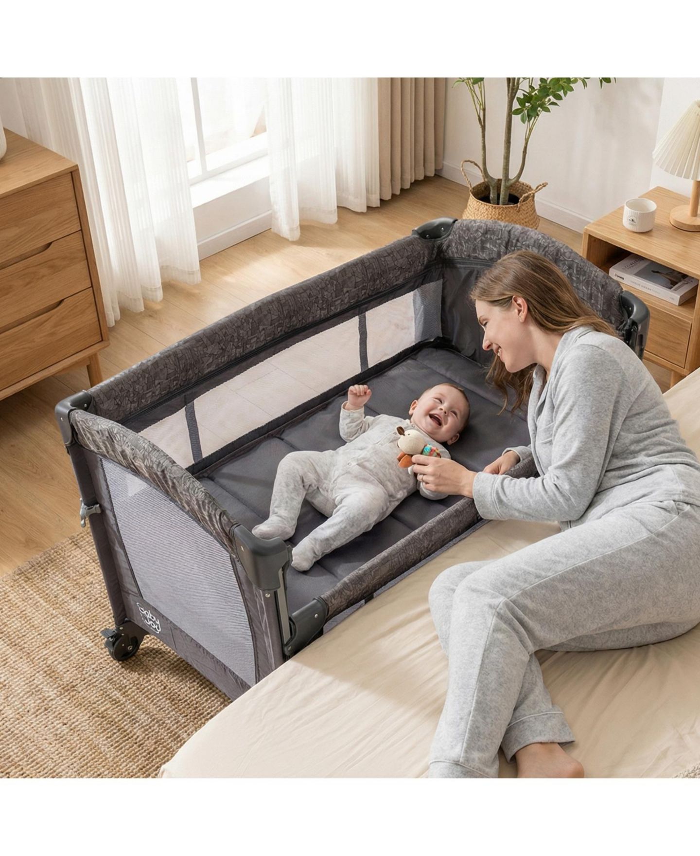 Детские мягкие игрушки SUGIFT 5 in 1 Bedside Bassinet with Diaper Changer and Mattress, цвет: Серый — фото 2