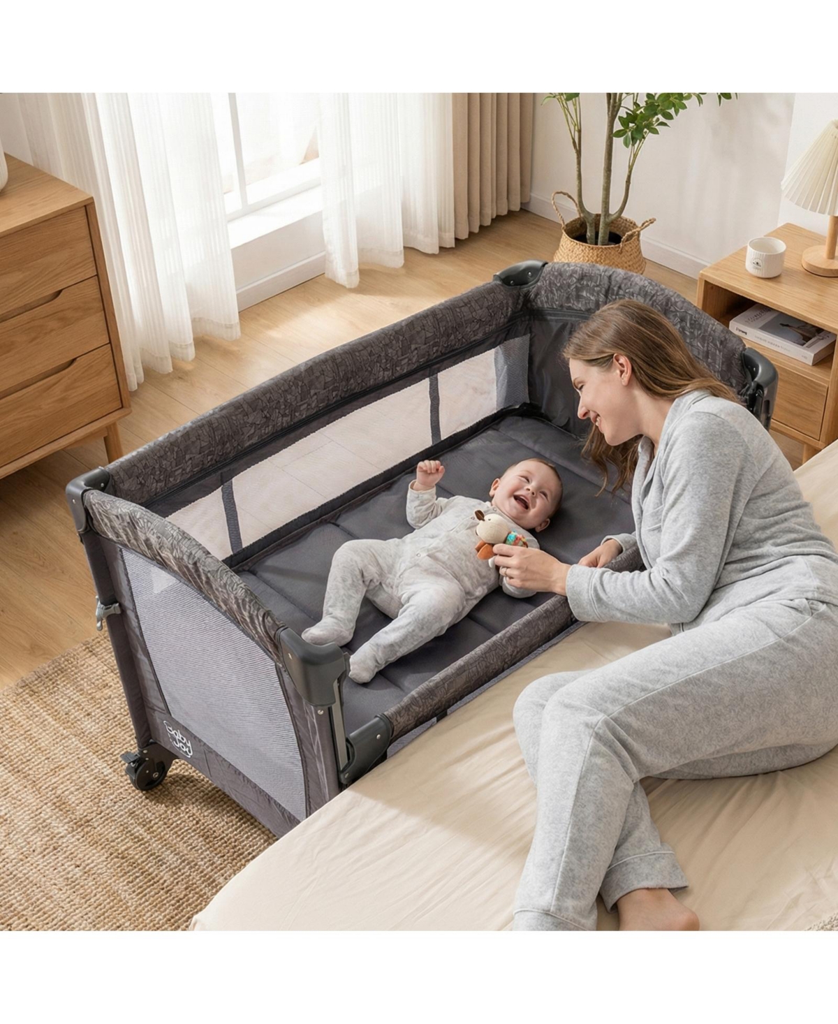 Sugift 5 in 1 Bedside Bassinet with Diaper Changer and Mattress