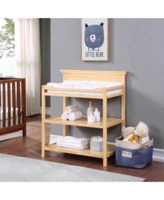 Modern Changing Table Wood Finish with Two Shelves and 4 Side Safety Rails for Nursery