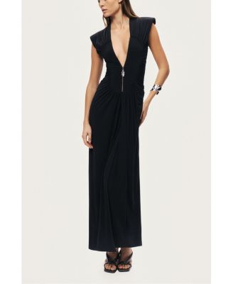 Women's Ruched Deep V-Neck Maxi Dress