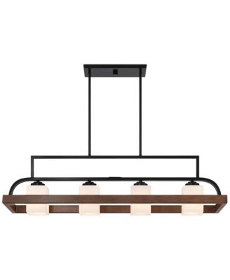 Spearhead Wood Linear Pendant Chandelier 42" Wide Modern White Glass 4-Light Dining Room Kitchen Island
