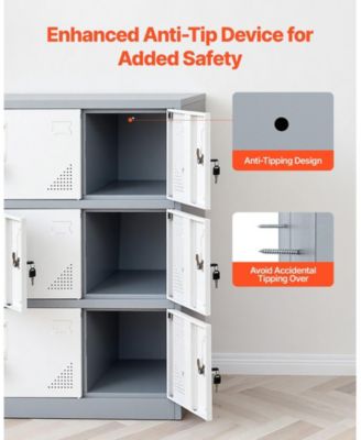 9 Doors Metal Locker, Lockable Steel Storage Cabinet, 66 lbs Loading Capacity, 2 Keys for Each Door, 3 Tiers Employee Lockers for Office, School