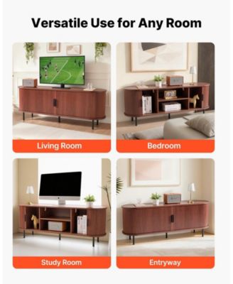 TV Stand, Boho Entertainment Center for TV, 350 lbs Load, TV Media Console Table with Adjustable Storage Shelves and Rolling Door