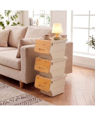 3 Pieces Storage Bins on Wheels Stackable Plastic Boxes with Stay-Open Lid Small