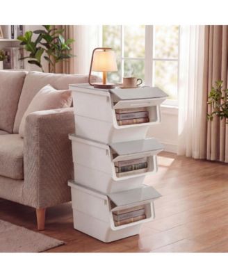 3 Pieces Storage Bins on Wheels Stackable Plastic Boxes with Stay-Open Lid Medium