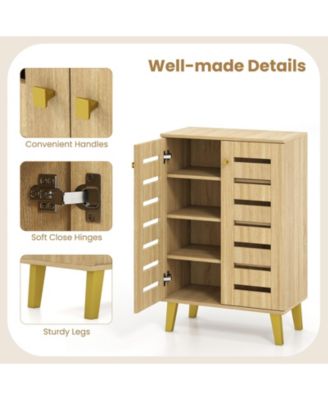 4-Tier Modern Freestanding Wooden Shoe Cabinet with Doors and Removable Shelves