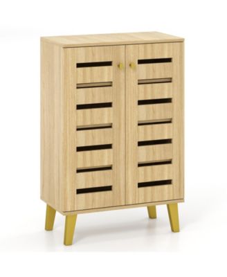 4-Tier Modern Freestanding Wooden Shoe Cabinet with Doors and Removable Shelves