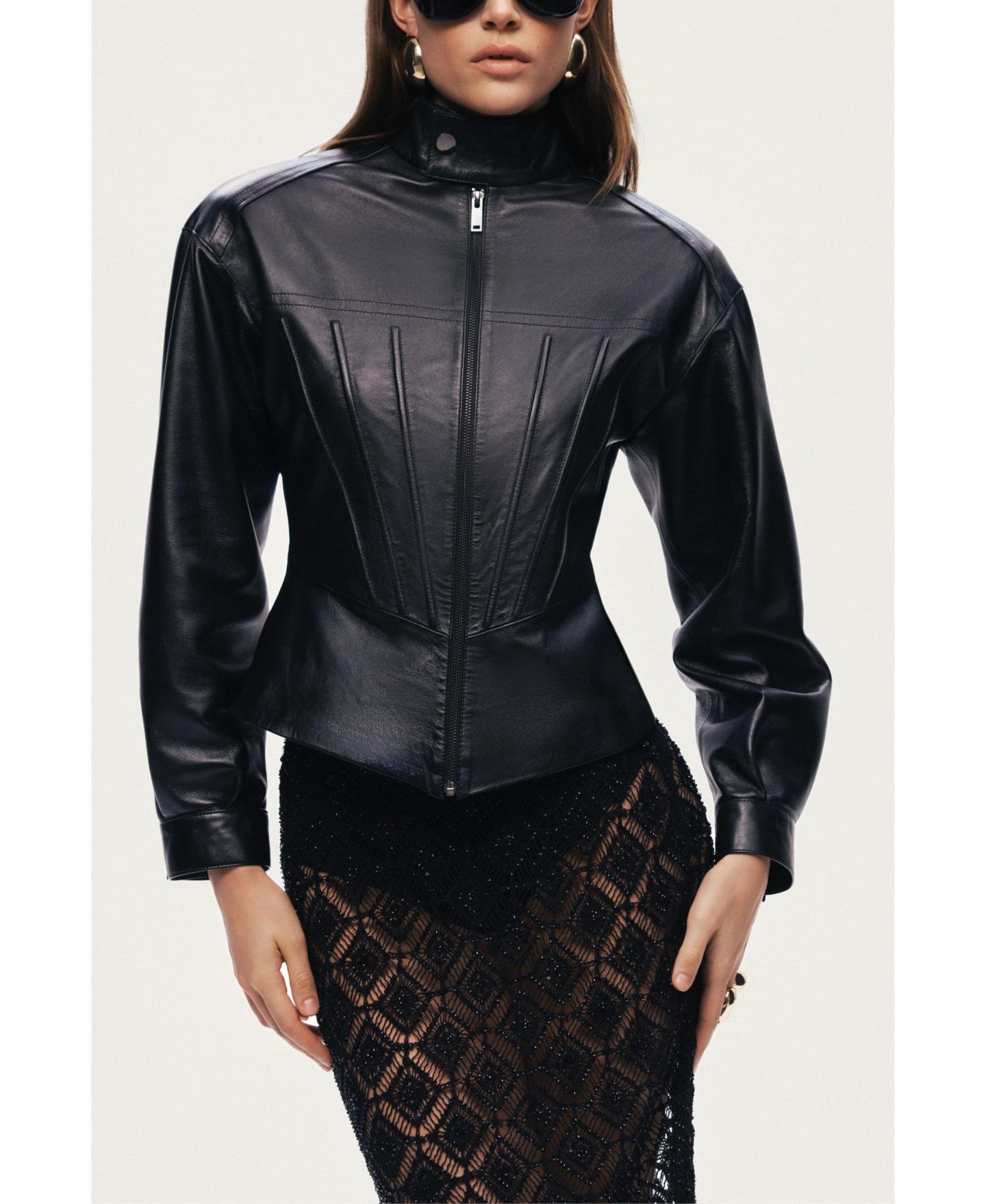 Женская куртка NOCTURNE Zip-Front Fitted Leather, цвет: Чёрный — фото 4