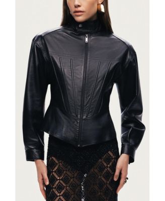Women's Zip-Front Fitted Leather Jacket