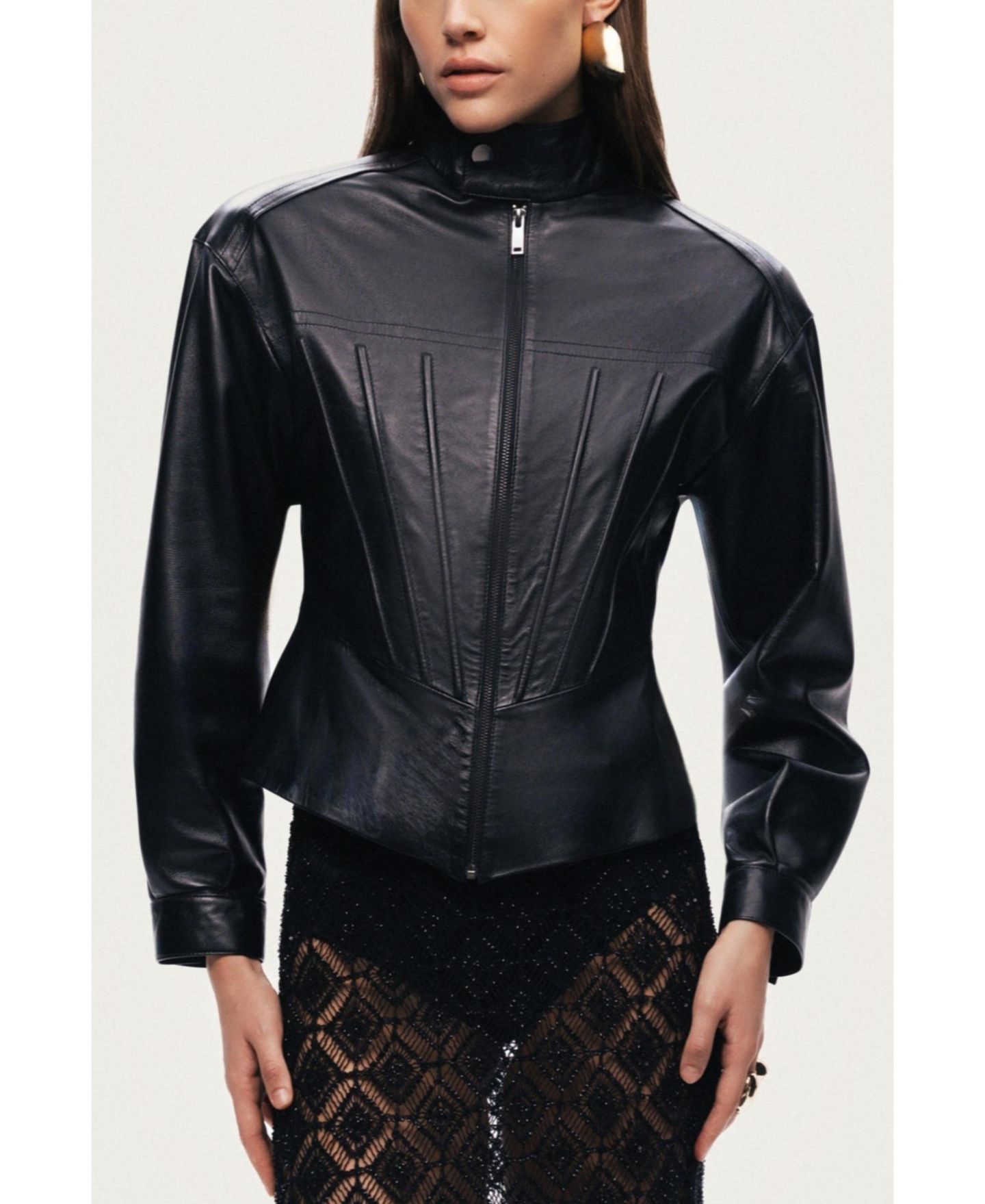 Женская куртка NOCTURNE Zip-Front Fitted Leather, цвет: Чёрный — фото 1