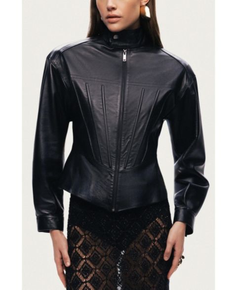 Женские куртки NOCTURNE Women's Zip-Front Fitted Leather Jacket