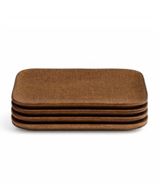 10.63" Stoneware Medium Rectangular Juta Platters, Set of 4