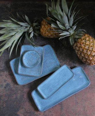 10.63" Stoneware Medium Rectangular Juta Platters, Set of 4