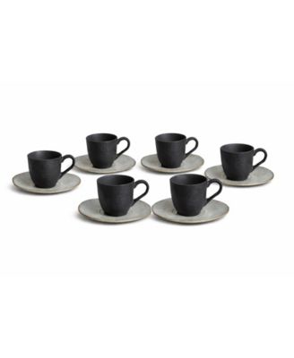 Stoneware Coffee Cup and Saucer Set, Service for 6