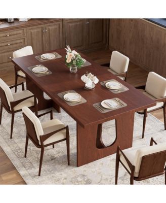 Modern Rectangular Dining Table for 6-8, 71" Wooden Tabletop, Metal Pedestal Legs, Rustic Farmhouse Style, for Home, Apartment, Conference Room