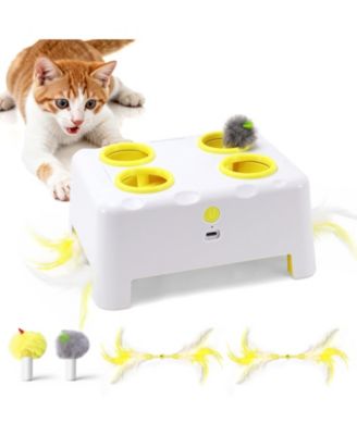 Cheese Box Interactive Cat Toy 3-in-1 Whack A Mole 3 Modes Rechargeable Auto 4 Holes 4 Accessories