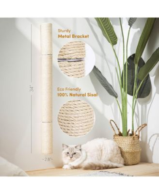 34" Wall Mounted Cat Scratcher Extra Tall Vertical Sisal Sturdy Aluminum Brackets Modern Space Saving Patented Design