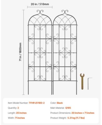 Metal Garden Trellis for Climbing Plants, 71 x 20 in 2-Pack Rustproof Powder-Coated Plant Support