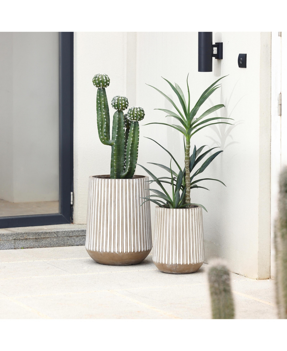 LuxenHome -Inch Round Brown and White Striped MgO Planter