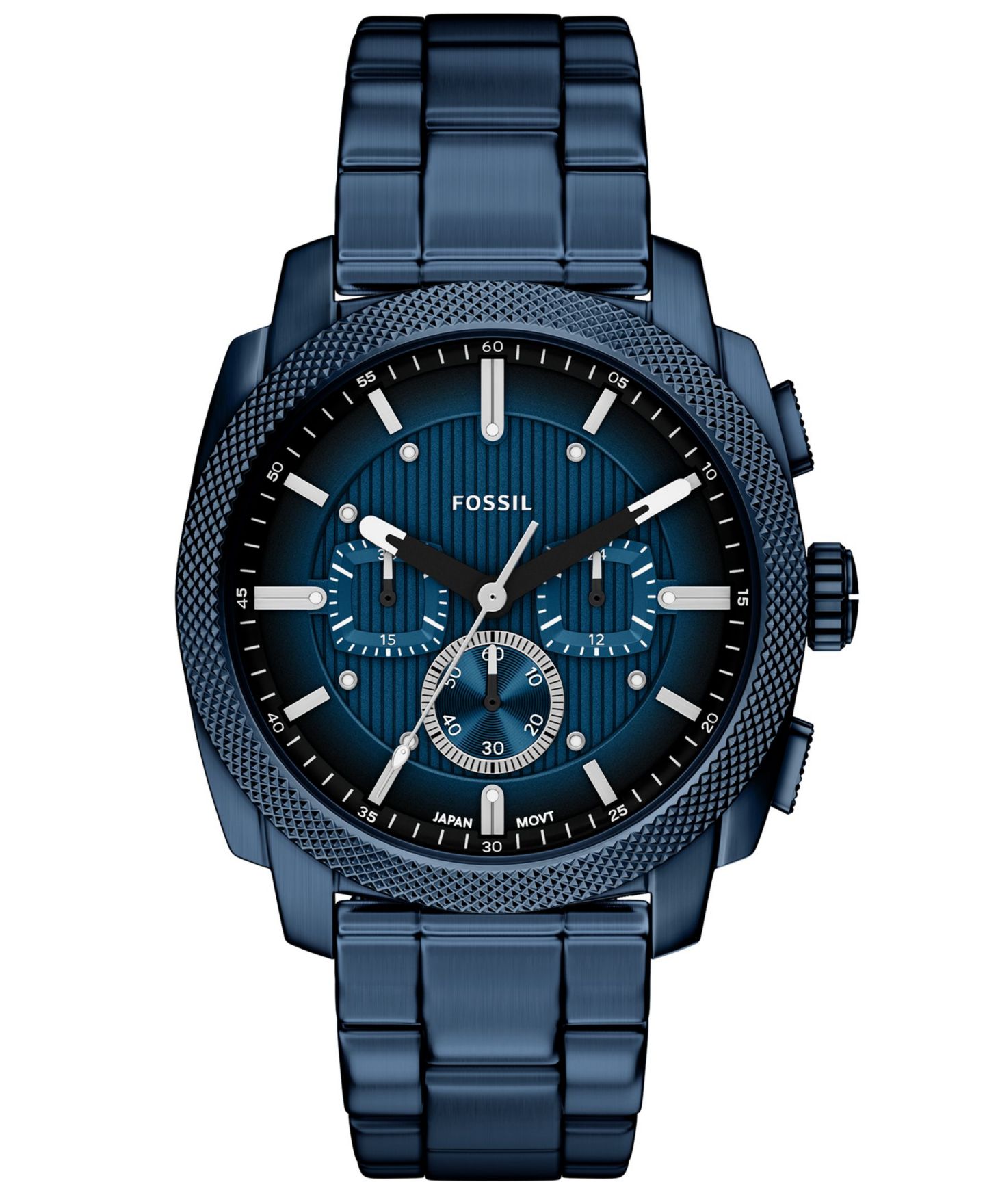 Мужские часы Fossil Machine Chronograph Navy Stainless Steel Watch 44mm — фото 1