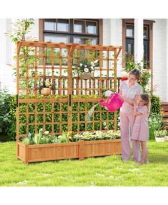 71 in Wooden Planter with Trellis and Hanging Roof, 3-in-1 Fir Wood Garden Station