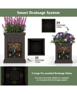 Square Plastic Planter Pots Set of 2 with Drainage Holes and Nesting Storage Design