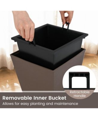 Set of 2 Square Taper Planters with Removable Inner Bucket and Self-Watering System