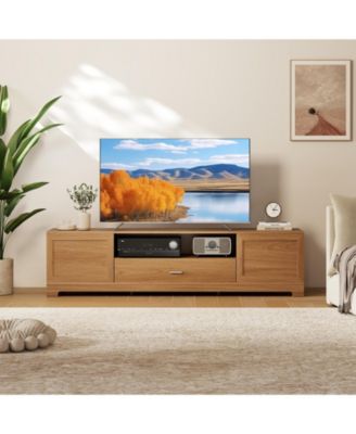 Farmhouse Rustic 71-Inch TV Stand with Cabinets and Drawer