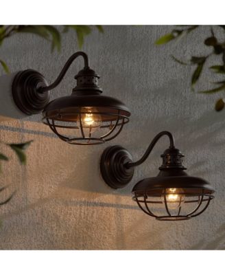 Park Rustic Outdoor Barn Lights Fixtures Set of 2 Oil Rubbed 9" Open Cage for Post Exterior Light Barn Deck Post Light Yard