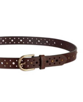 Women's Fully Adjustable Perforated and Studded Leather Jean Belt