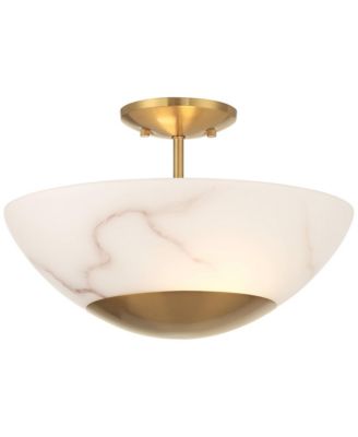 Monza 14 1/2"W Brass Faux Alabaster 2-Light Ceiling Light