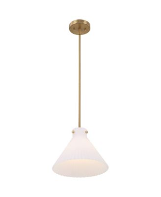 Hannover 12"W Warm Brass Fluted Glass Mini Pendant Light
