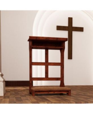 Acacia Wood Prayer Kneeler Bench with Storage Shelf and Soft Cushion, Comfortable Wooden Kneeling Meditation Seiza Stool for Praying