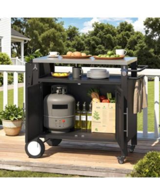 Outdoor Grill Table with Storage Cabinet, Rolling Bar Grill Cart with Wheels, 50’’×20’’×32.2’’