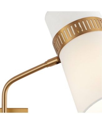 Cartwright Modern Wall Lamp Set of 2 Brass Plug-In 6" Fixture Swing Arm Linen Cylinder Shade for Bedroom