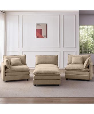 Modern Modular Sectional Sofa, 105" Convertible L Shape Chenille Couch, 3-Seater Sofa with Movable Footrest for Home Living Room