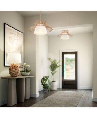 Aire 24" Mid Century Modern Pendant Chandelier Ceiling Light Fixture Dining Room Over Table Gold Finish Rope Fabric