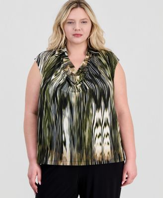 Plus Size Extended-Shoulder Cowlneck Blouse
