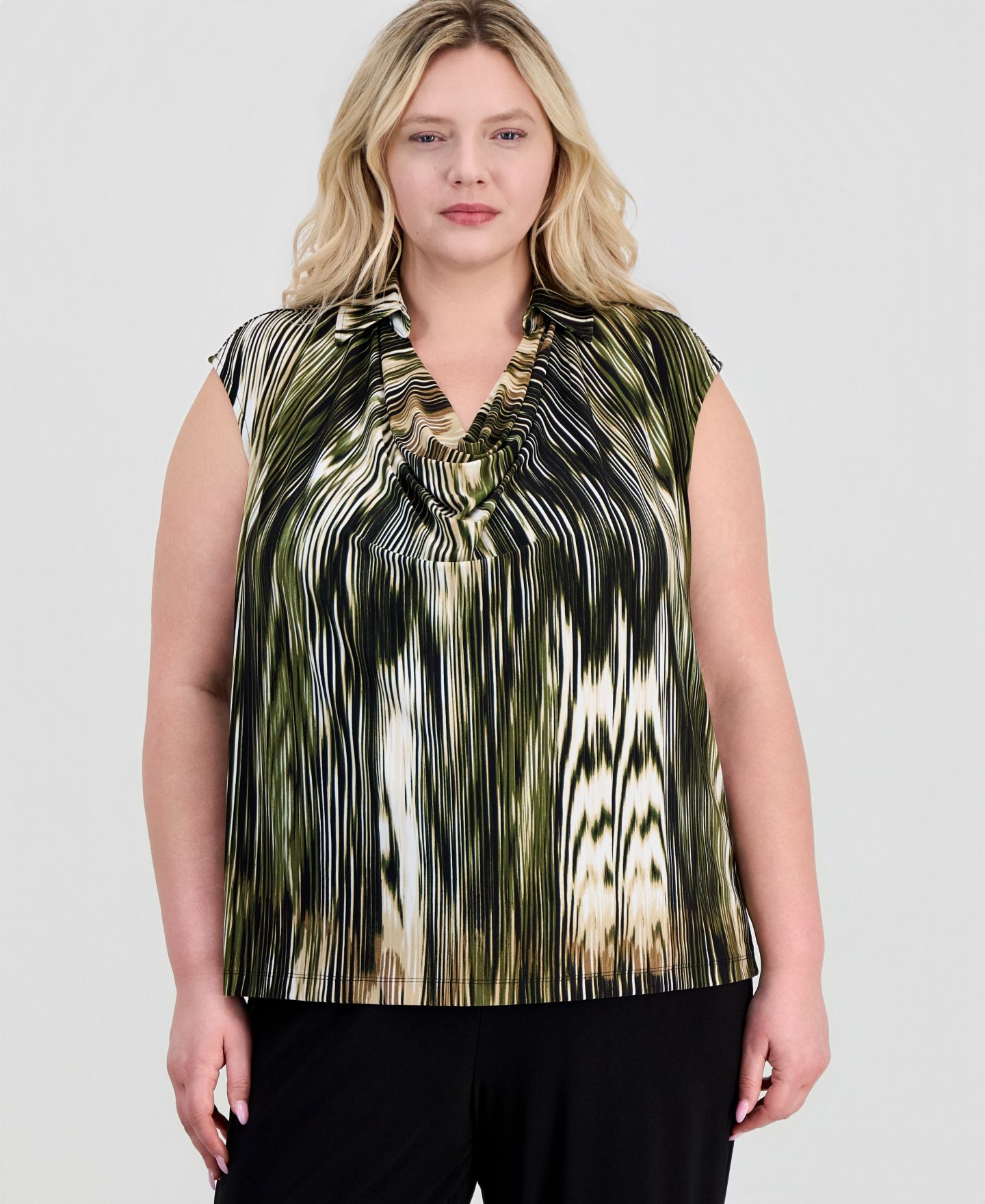 Женская блузка Anne Klein Plus Size Extended-Shoulder Cowlneck, цвет: Разноцветный — фото 1