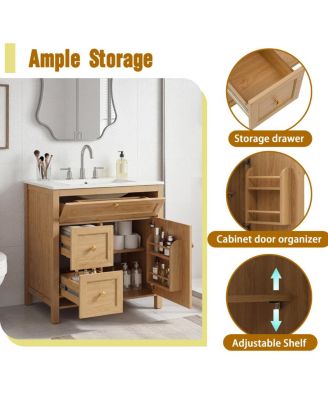 30 Inch Bathroom Vanity with Sink, Freestanding Wood Cabinet, Flip-Out and 2 Soft-Close Drawers