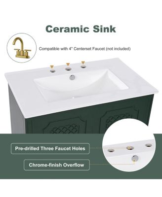 30 Inch Bathroom Vanity with Sink, Acacia Wood Freestanding Cabinet, Soft Closing Door, Ceramic Top, Drawer Storage