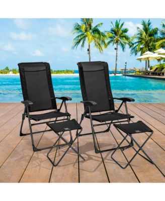 4PCS Folding Patio Recliner Chair and Ottoman Set w/ Adjustable Backrest